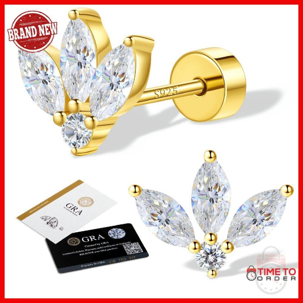 Moissanite Stud Earrings Sterling Silver 14k Gold Plated Hypoallergenic